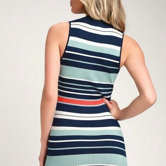 NWT Lulus Feel The Rhythm Striped Ribbed Bodycon Dress Size L - Picture 7 of 7